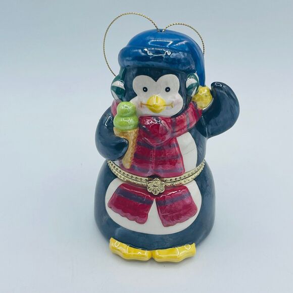 Musical Mr. Christmas Hinged Trinket Box Snowman Animated Ice Skating Penguins - Picture 1 of 7